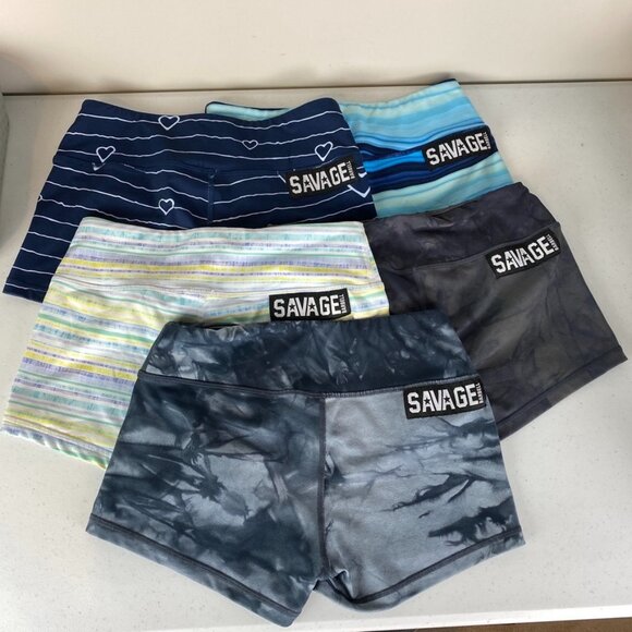 Savage Barbell Booty Shorts Womens Small Bundle or 5 Tie Dye Striped Hearts - Picture 1 of 5